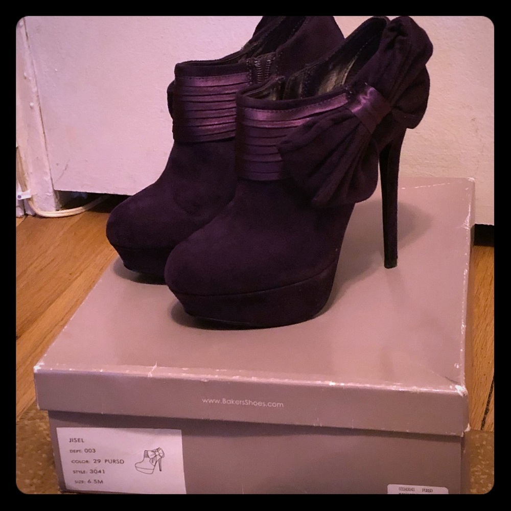 Plum booties with bow